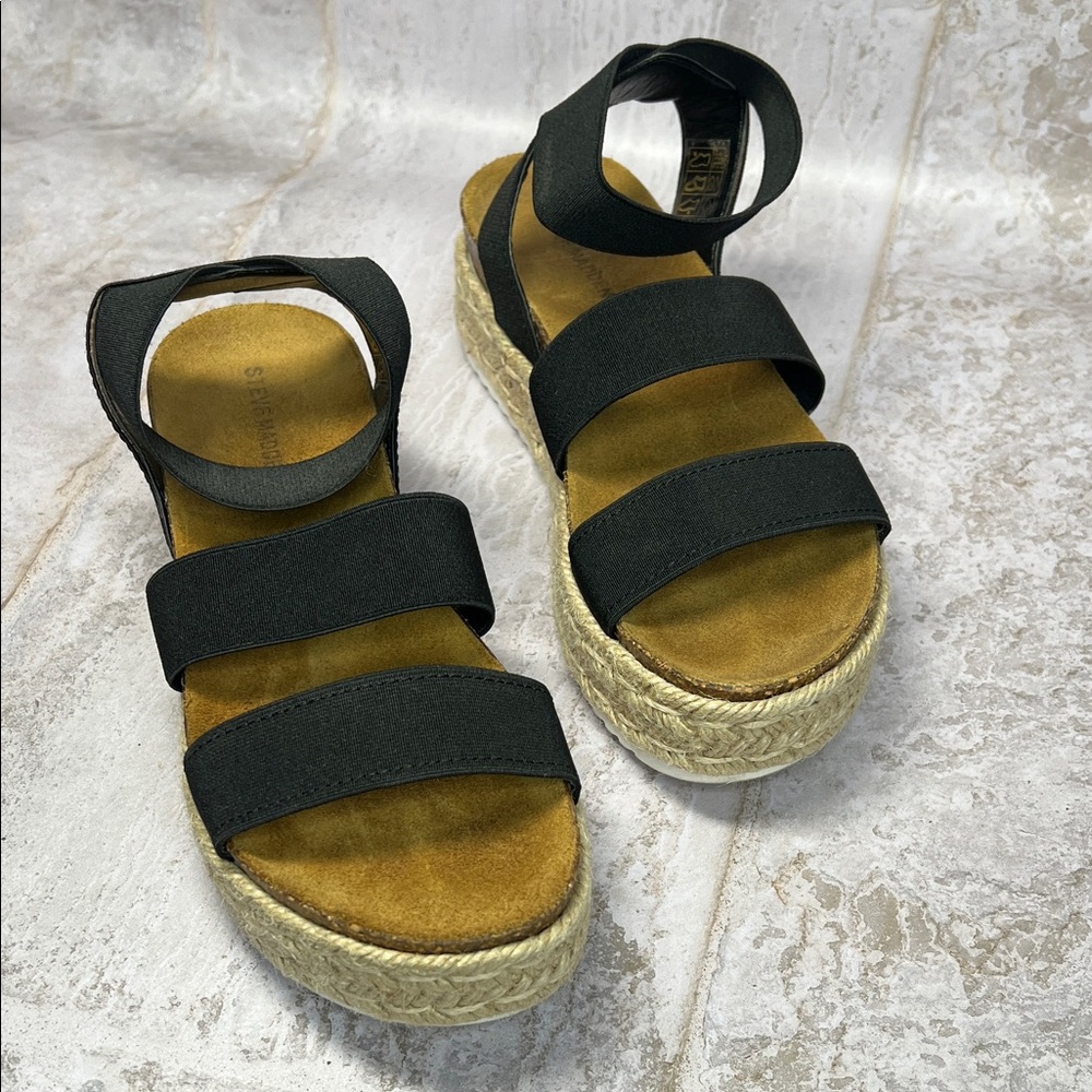 Steve Madden 'Kimmie' Black Elastic Strap Espadrille Platform Sandals